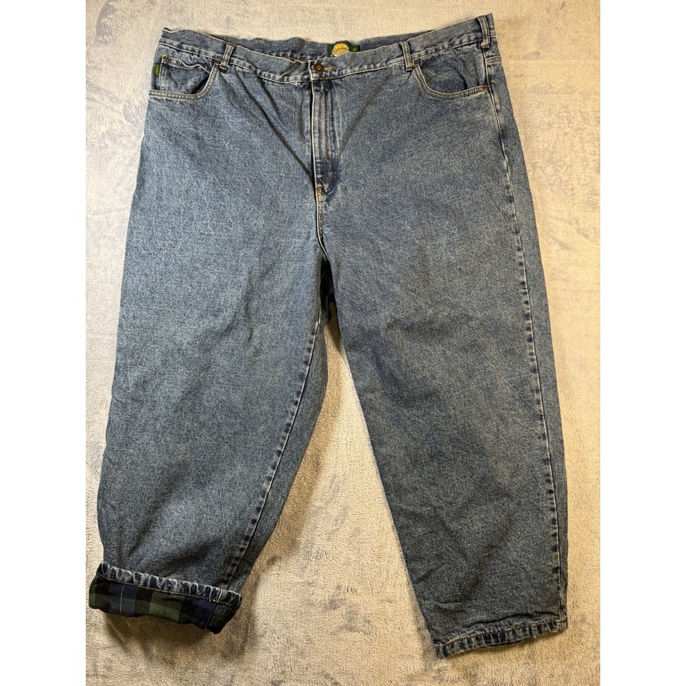 Cabela's Flannel Lined Jeans Men's 50x30 Plaid Insulated Blue Work Denim 3280-6